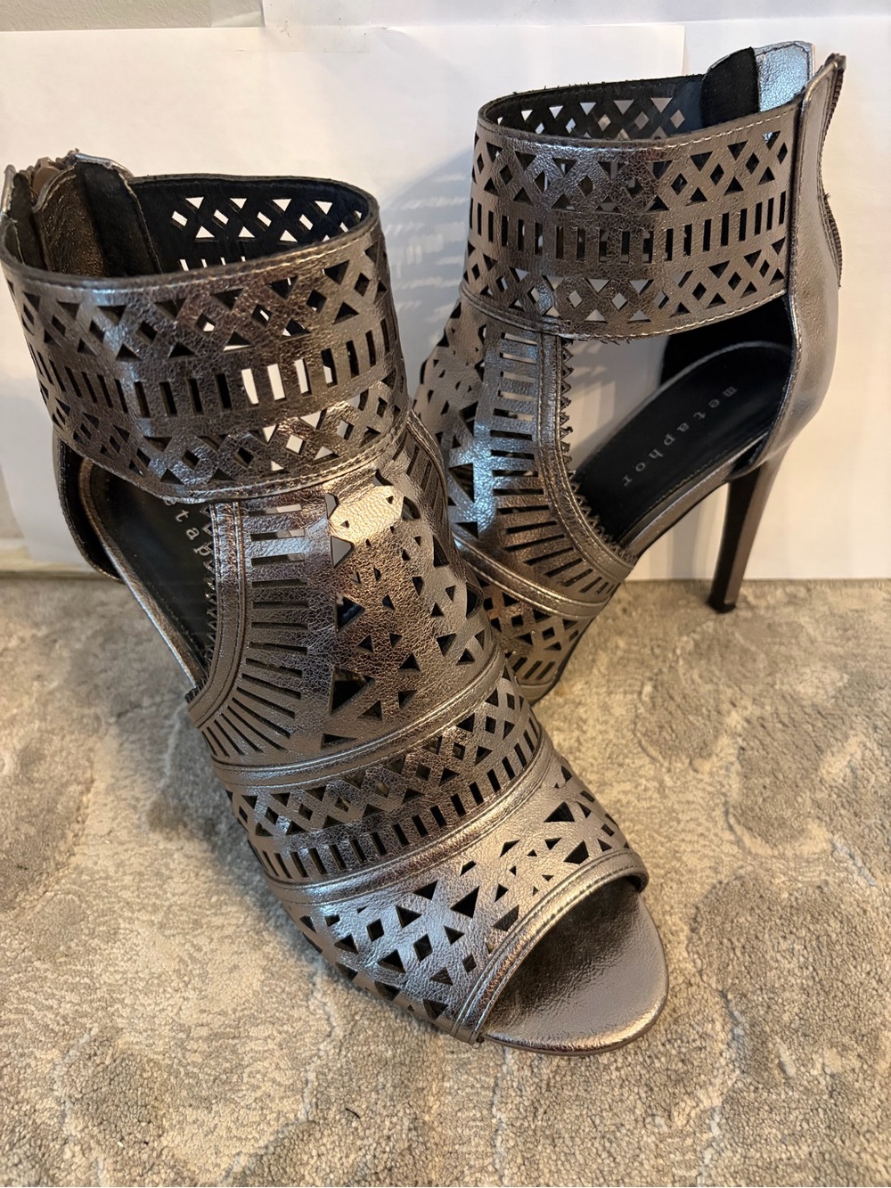 Metaphor Metallic Louise Laser-Cut High Heel Sandals- 9.5